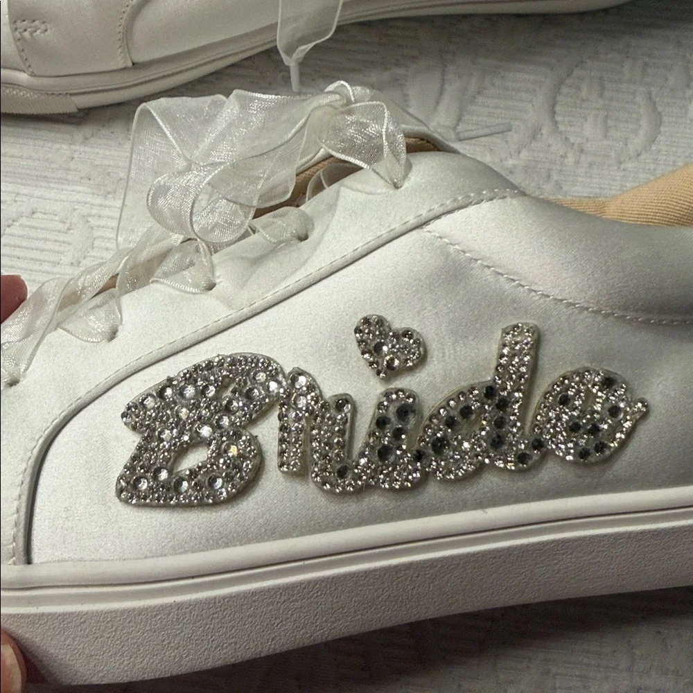 Betsey Johnson Cibil “Bride” Sneakers. Bling.  Size 8. Satin Ribbon lace.